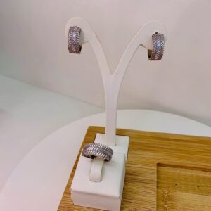 Conjunto de Anel e Brinco Ródio Branco Semi Jóia com Zircônias