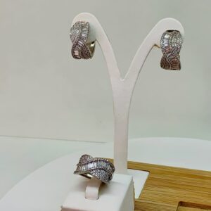 Conjunto Anel e Brinco Ródio Branco e Zircônias Semi Jóia