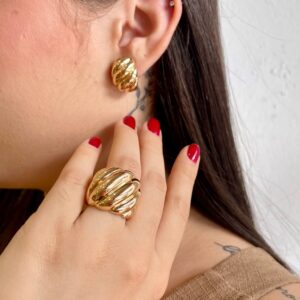 Conjunto Anel e Brinco Semi Jóia Banho 18k